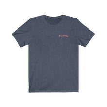 Load image into Gallery viewer, Heather Navy Front of Tee Shirt with Pink DillieDally Logo on left chest