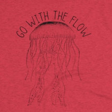 Load image into Gallery viewer, Red Tee Shirt with Jelly Fish with wording: Go with the Flow
