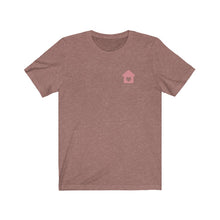 Load image into Gallery viewer, Heather mauve front of shirt with a pink house with heart on chest