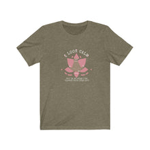 Load image into Gallery viewer, Heather Olive Tee shirt with Pink Embellishments, a brown sloth, white DillieDally logo and white wording: I look calm but in my mind I've clawed your eyes out