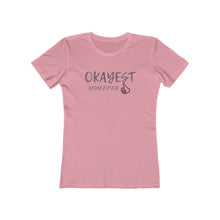 Load image into Gallery viewer, Pink Tee shirt with grey wording: Okayest mom ever with a thumbs up