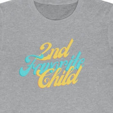 Load image into Gallery viewer, Grey Tee shirt with Blue and yellow wording: 2nd favorite child