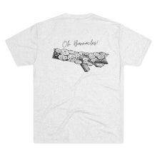 Load image into Gallery viewer, Heather White Tee Shirt with Barnacles and wording: Oh Barnacles!