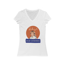 Load image into Gallery viewer, white V Neck Tee Shirt with picture of Vintage Little Girl, wording: Rocking it Old School