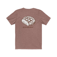 Load image into Gallery viewer, Heather Mauve Back of Tee Shirt with loaf of bread and brown wording: Don't get fresh with me