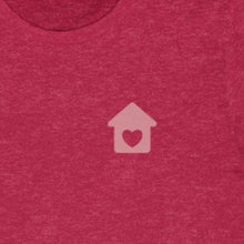Load image into Gallery viewer, Red front of shirt with a pink house with heart on chest