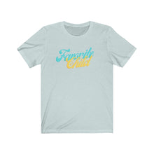 Load image into Gallery viewer, Ice Blue Tee shirt with Blue and yellow wording: favorite child