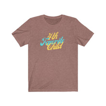 Load image into Gallery viewer, heather mauve Tee shirt with Blue and yellow wording: 4th favorite child
