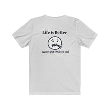 Load image into Gallery viewer, Ash Back of Tee Shirt with a zippered mouth face and black wording Life is better when your mouth is shut