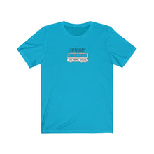 Load image into Gallery viewer, Turquoise Tee Shirt with a Bus, DillieDally Logo and wording: Bussin'