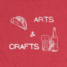 Load image into Gallery viewer, Red Tee Shirt with Picture of taco and beer with white wording Arts & Crafts
