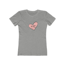 Load image into Gallery viewer, grey Tee Shirt with Pink Heart and black wording: mom, my hero