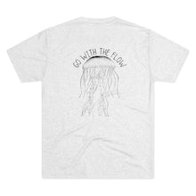Load image into Gallery viewer, Heather White Tee Shirt with Jelly Fish with wording: Go with the Flow