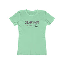 Load image into Gallery viewer, Mint Green Tee shirt with grey wording: Okayest mom ever with a thumbs up