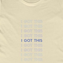 Load image into Gallery viewer, Pale Yellow Tee Shirt with Blue echo wording: I got this