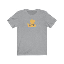 Load image into Gallery viewer, Athletic Grey Tee Shirt with picture of yellow ducky and waves with blue lettering: WTD