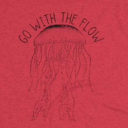 Red Tee Shirt with Jelly Fish  with wording: Go with the Flow