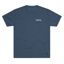 Load image into Gallery viewer, Heather Blue Tee Shirt with white Dillie Dally logo
