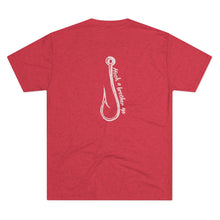 Load image into Gallery viewer, Heather Red  Tee Shirt with a fish hook with white wording: Hook a Brother Up
