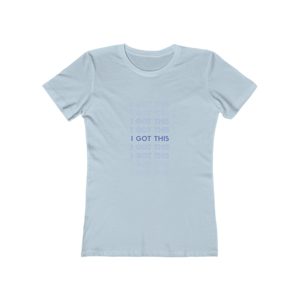 Light Blue  Tee Shirt with Blue echo wording: I got this