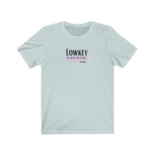 Load image into Gallery viewer, Blue Ice Tee shirt with Piano Keys, DillieDally logo and black wording: Lowkey
