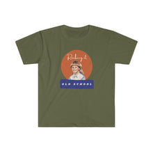 Load image into Gallery viewer, Olive Green  tee Shirt with picture of Vintage Little Girl, wording: Rocking it Old School
