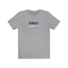 Load image into Gallery viewer, Heather Grey Tee shirt with Piano Keys, DillieDally logo and black wording: Lowkey
