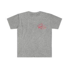Load image into Gallery viewer, Heather grey Tee Shirt with Red heart and wording: Love is love

