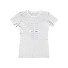 Load image into Gallery viewer, White  Tee Shirt with Blue echo wording: I got this
