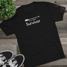 Load image into Gallery viewer, Black ee Shirt with a Paddle and white wording: Shit Creek Survivor
