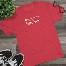 Load image into Gallery viewer, Red ee Shirt with a Paddle and white wording: Shit Creek Survivor
