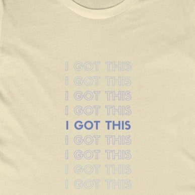 Pale Yellow Tee Shirt with Blue echo wording: I got this
