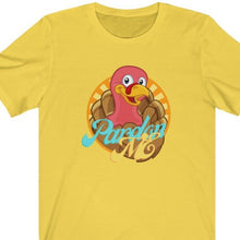 Load image into Gallery viewer, Yellow Brown T Shirt with a Turkey and wording: Pardon Me
